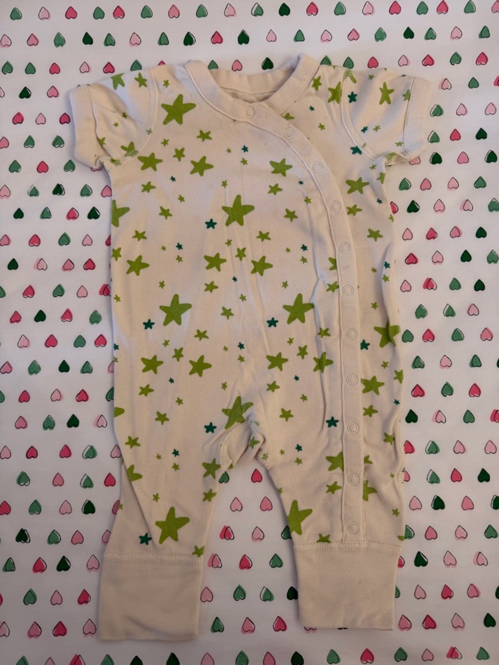 Hanna Andersson Cream One-Piece with Green Star Print